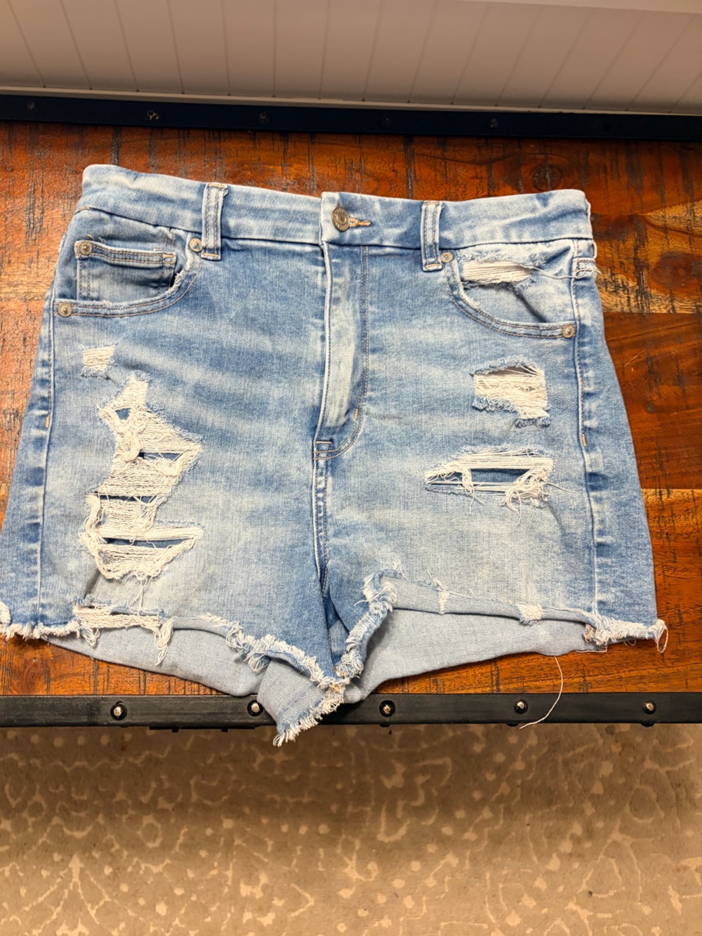 American Eagle Outfitters Light Blue Distressed Denim Jean Shorts